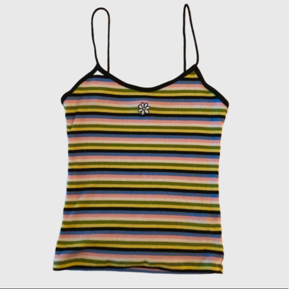 Topshop Tops - TOPSHOP Rainbow Stripe Embroidered Tank Top